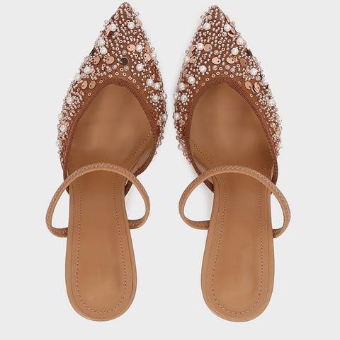 Beaded Mesh Peep-toe Heeled Sandals