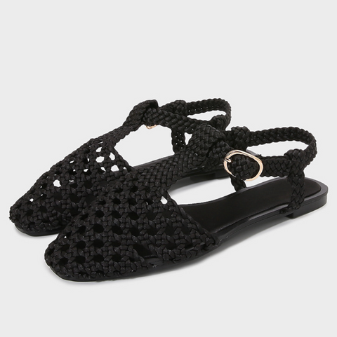 Black Cage Buckled Woven Sandals
