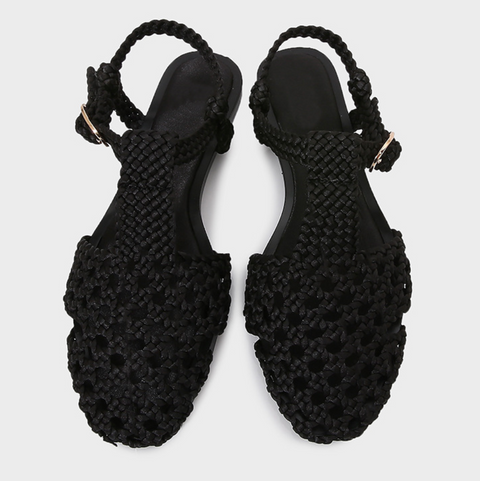 Black Cage Buckled Woven Sandals
