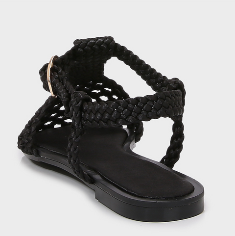 Black Cage Buckled Woven Sandals