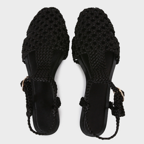 Black Cage Buckled Woven Sandals