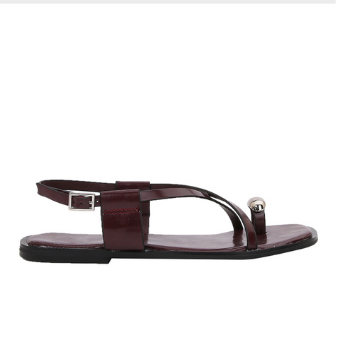 Reddish-red Metallic Embellished Clip-on Sandals