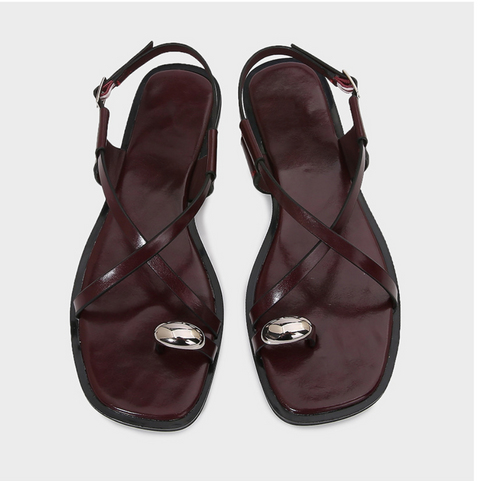 Reddish-red Metallic Embellished Clip-on Sandals