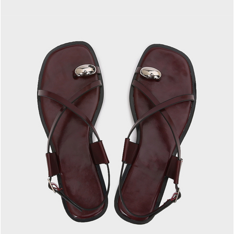 Reddish-red Metallic Embellished Clip-on Sandals