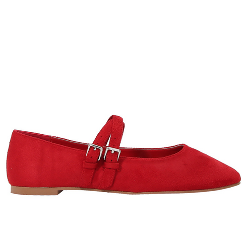 Double Spaghetti Strap Buckled Suede Flats