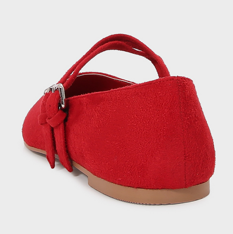 Double Spaghetti Strap Buckled Suede Flats