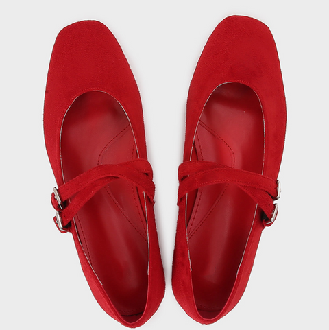 Double Spaghetti Strap Buckled Suede Flats