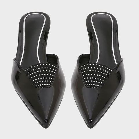 Rhinestone Studded Pointed-toe Mueller Shoes