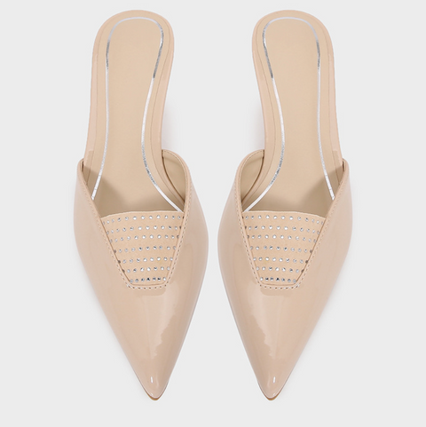 Rhinestone Studded Pointed-toe Mueller Shoes