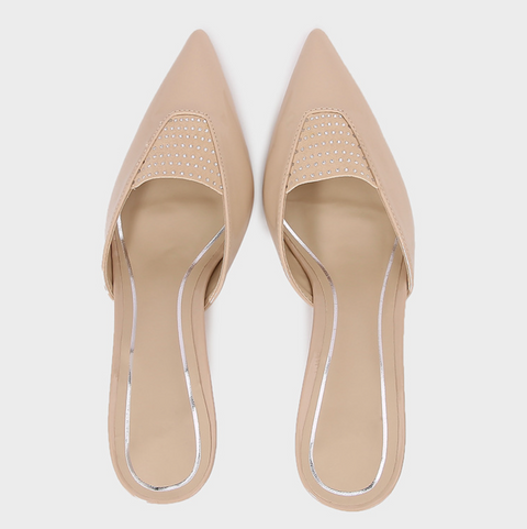 Rhinestone Studded Pointed-toe Mueller Shoes