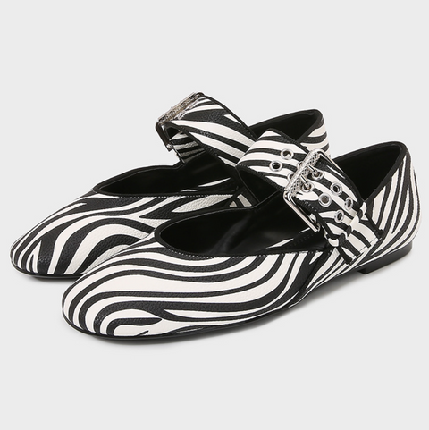 Zebra Print Buckle Round Toe Flats