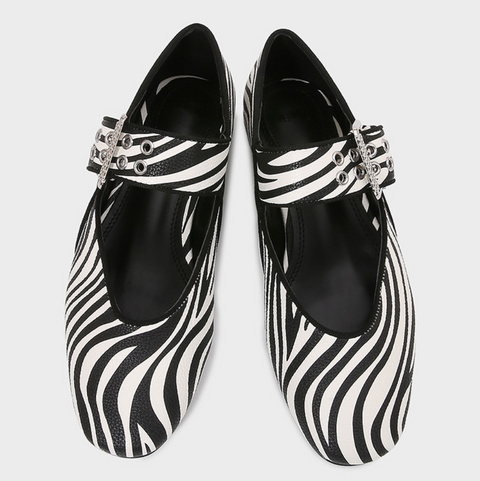 Zebra Print Buckle Round Toe Flats