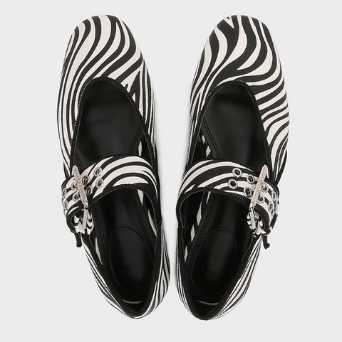 Zebra Print Buckle Round Toe Flats