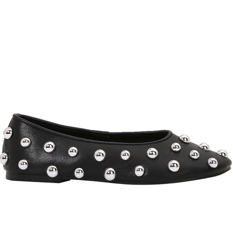 Studded Leather Round-toe Flat Loafers