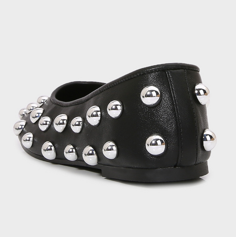 Studded Leather Round-toe Flat Loafers