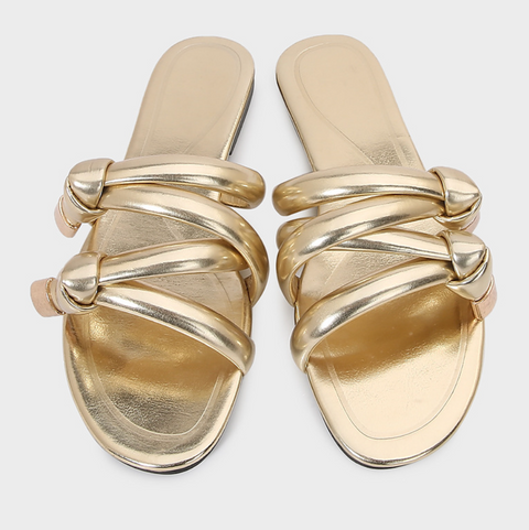 Quilted Pull Strap Gold Beach Slippers