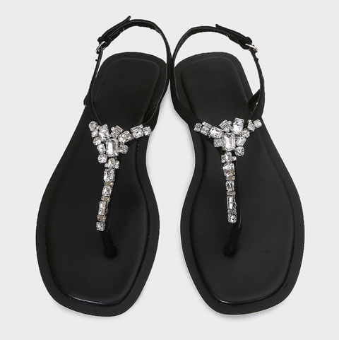 Rhinestone Studded Clip-toe Black Sandals