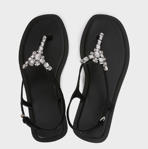 Rhinestone Studded Clip-toe Black Sandals