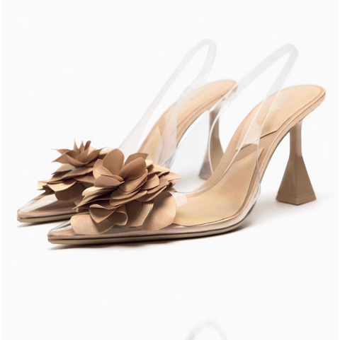 Transparent Flower Embellished Plastic Pointed-Toe Sandals