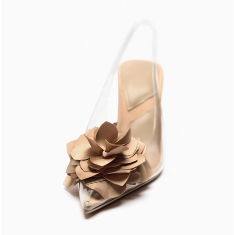 Transparent Flower Embellished Plastic Pointed-Toe Sandals