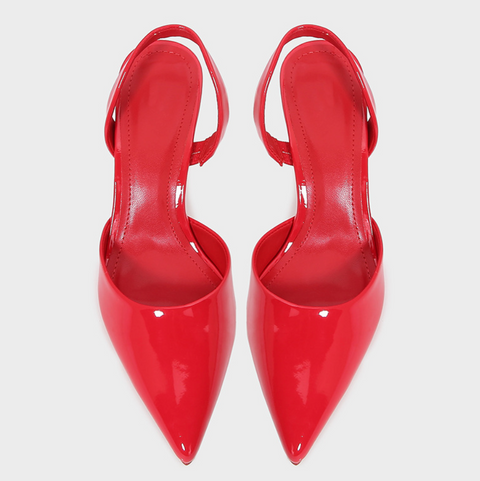 Shiny Red Patent Leather Pointed-toe Sandals
