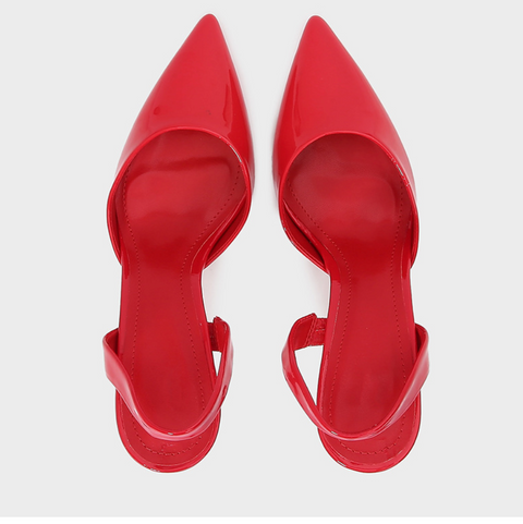 Shiny Red Patent Leather Pointed-toe Sandals