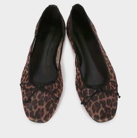 Leopard Print Bow Embellished Flats