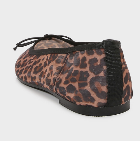 Leopard Print Bow Embellished Flats