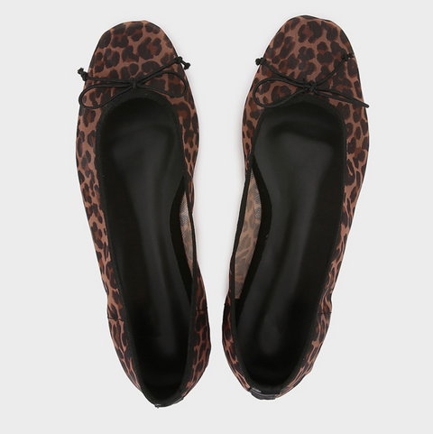 Leopard Print Bow Embellished Flats