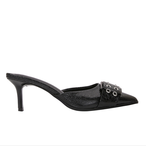 Buckle Decorated Black Half-slipper Sandals