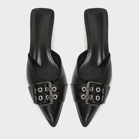 Buckle Decorated Black Half-slipper Sandals