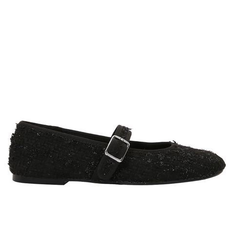 Tweed Black Mary Jane Shallow Flats