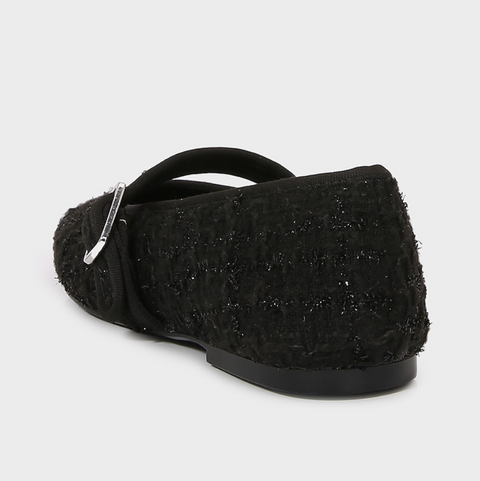 Tweed Black Mary Jane Shallow Flats