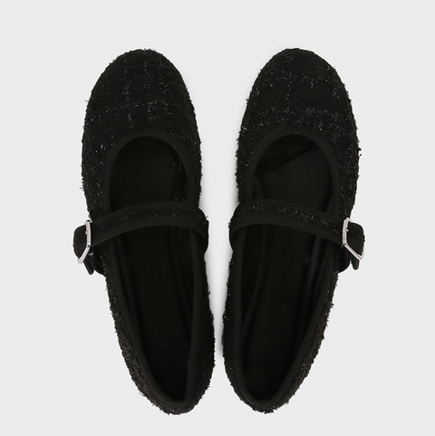 Tweed Black Mary Jane Shallow Flats