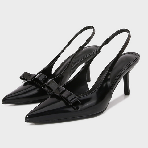Patent Leather Bow Trimmed Pointed-toe Sandals