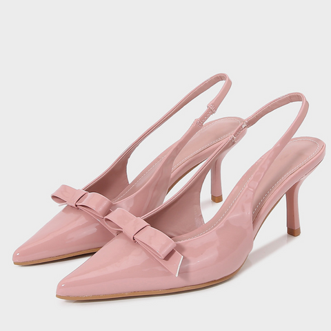 Patent Leather Bow Trimmed Pointed-toe Sandals