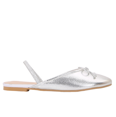 Bow-tie Silver Round-toe Half-slipper Sandals