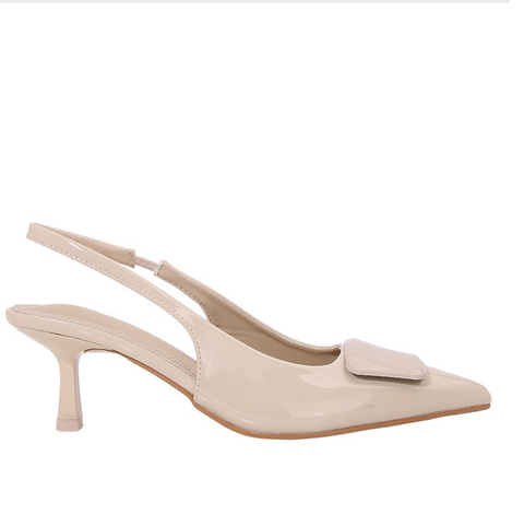 Light Beige Square Buckle Heeled Sandals