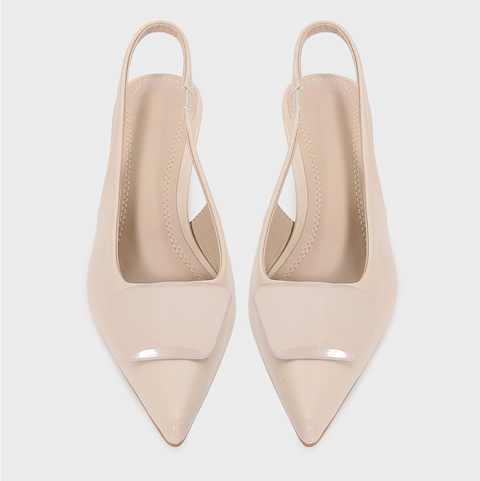 Light Beige Square Buckle Heeled Sandals