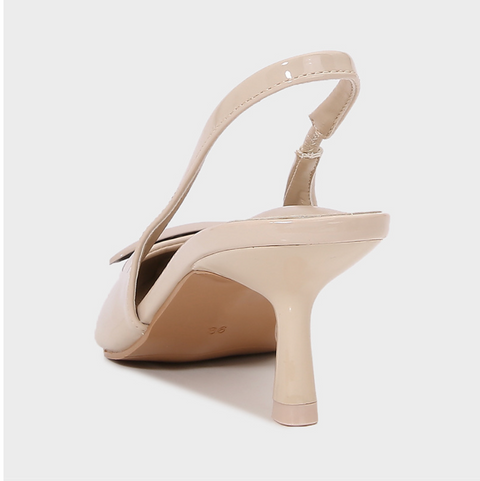 Light Beige Square Buckle Heeled Sandals
