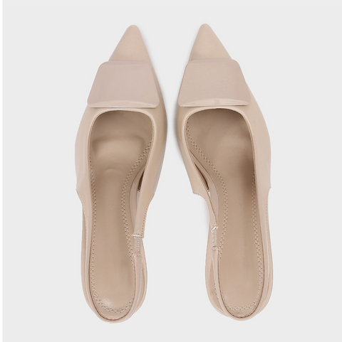 Light Beige Square Buckle Heeled Sandals