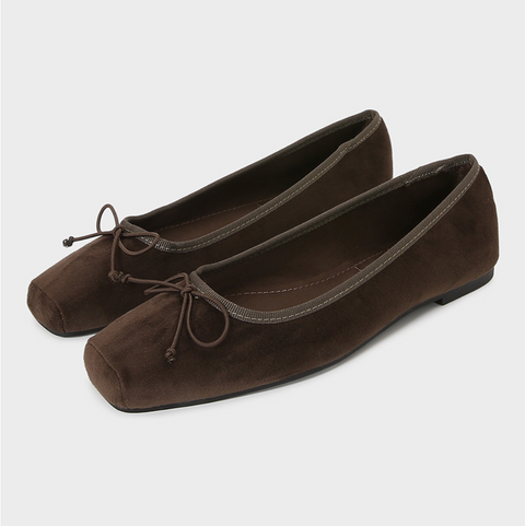 Taupe Velvet Bow-embellished Square-toe Pumps