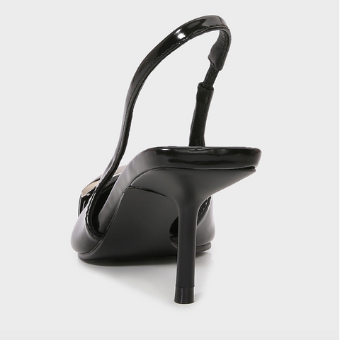 Pointed-toe Buckled Black Heeled Sandals