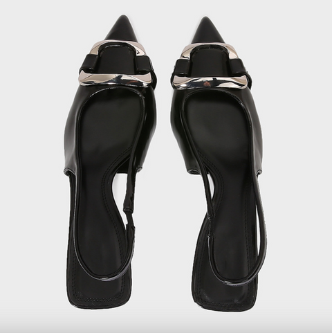 Pointed-toe Buckled Black Heeled Sandals
