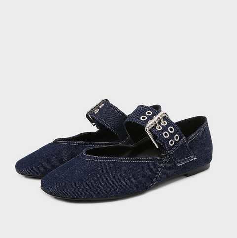 Buckled Blue Denim Ballet Flats