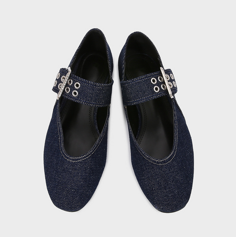 Buckled Blue Denim Ballet Flats
