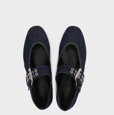Buckled Blue Denim Ballet Flats