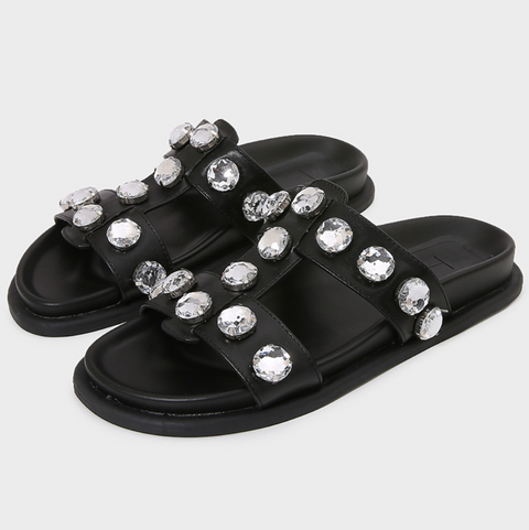 Round Rhinestone Embellished Thick Sole Slippers