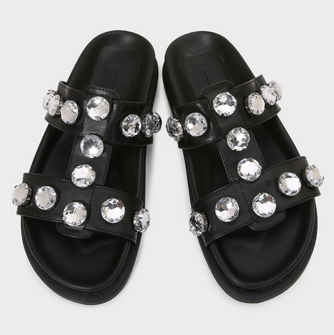 Round Rhinestone Embellished Thick Sole Slippers