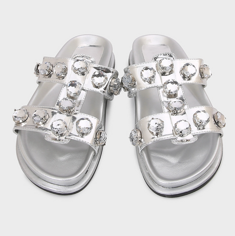 Round Rhinestone Embellished Thick Sole Slippers